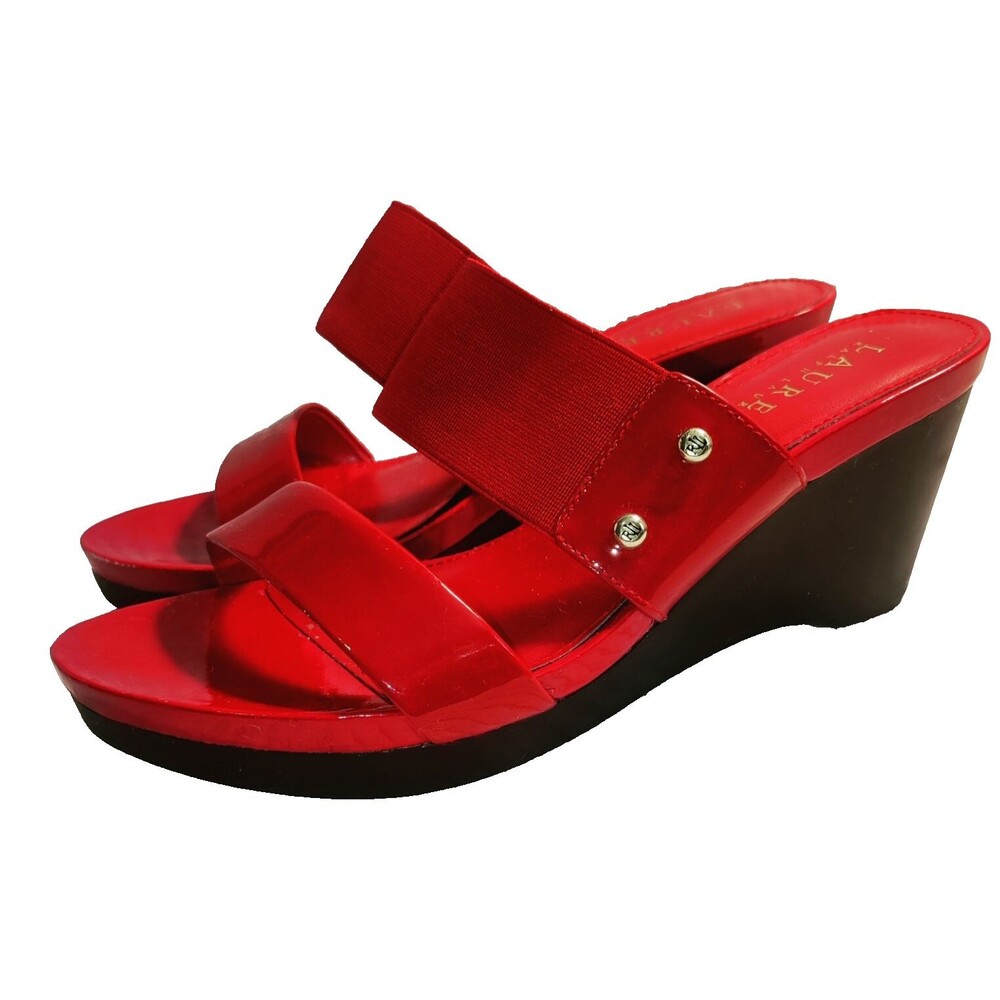 Womens Ralph Lauren Rhianna Platform Wedge High Heel Sandal Red Size 6.5